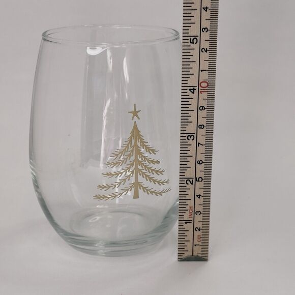 Stemless Wine Glass Gold Christmas Tree w/Star Holiday Season 16 oz Single - Picture 6 of 7